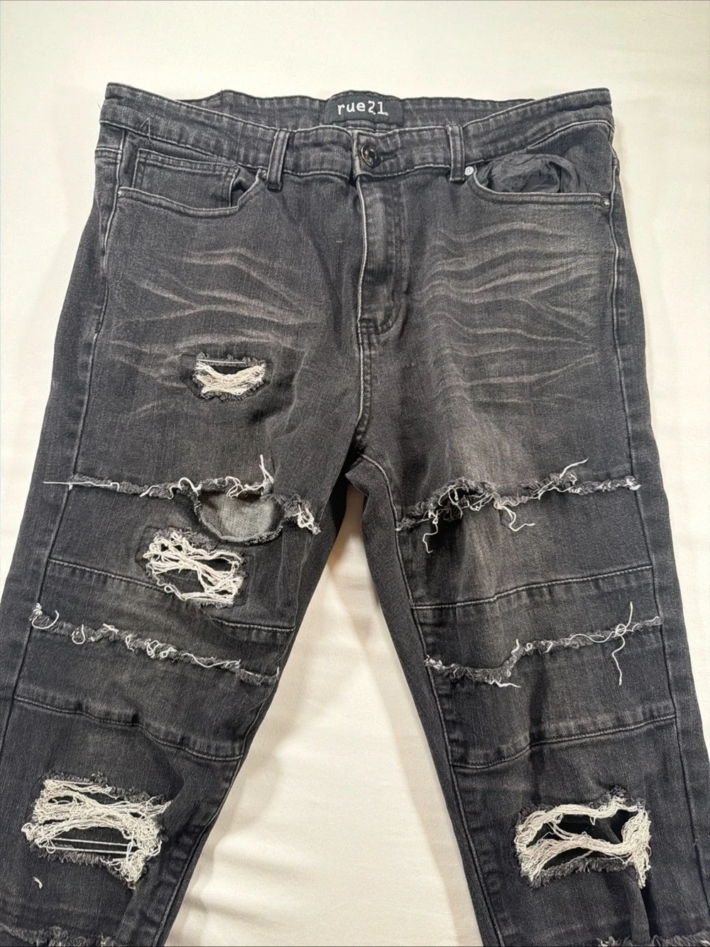 Rue21 Men's Charcoal Black Ripped Skinny Jeans 38x32